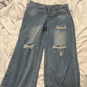 SHEIN Light Blue Distressed Wide Leg Jeans